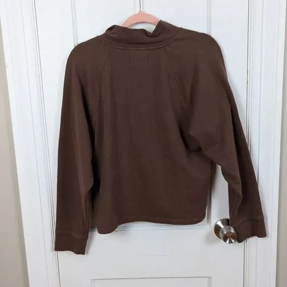 Madewell | Brown Ribbed Quarter Zip Sweatshirt Size Medium - Picture 2 of 7